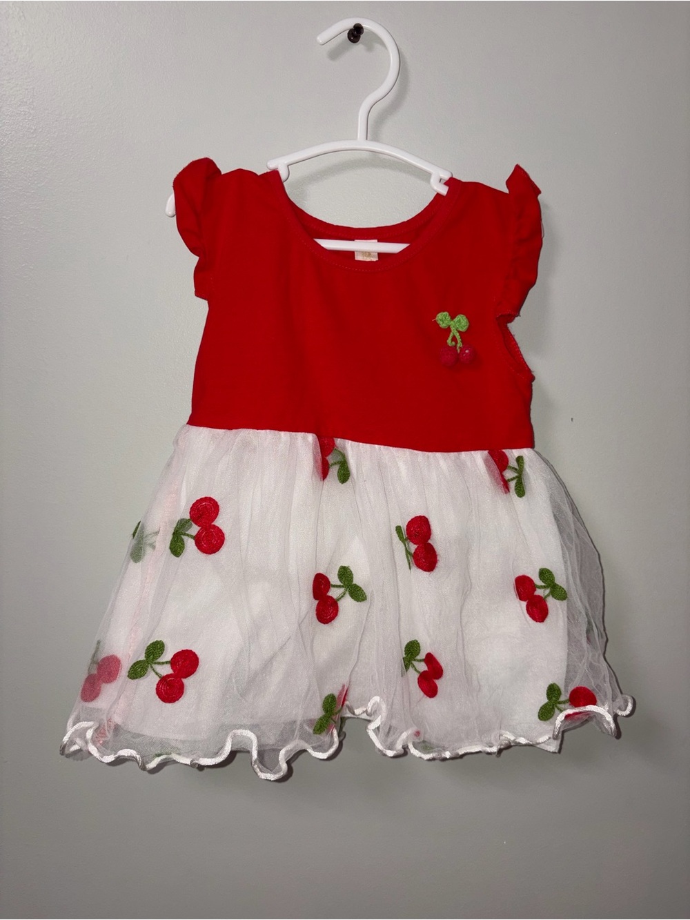 Jojo’s Adventure Red White Tulle Cherry Print Dress Girls 3-6M